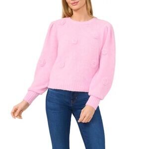 CeCe Women's Long Sleeve 3D Floral Applique Sweater Corsage Size L